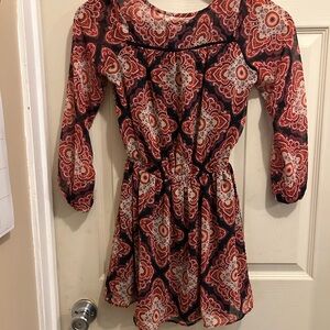 Ella Moss red and black geometric print long sleeve micro mini dress - size 12